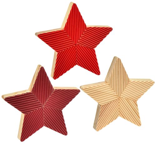 Žvaigždės medinės puansetijos rievėtos raudonos natūralios 11cm 3vnt