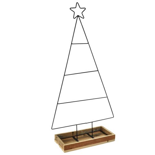 Metalinė eglutė su mediniu dekoratyviniu padėklu, 98,5cm - Šiuolaikinė kalėdinė puošmena