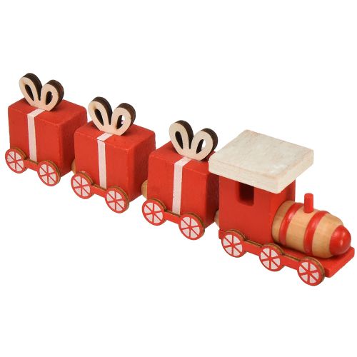 Medinis traukinys su dovanų dėžutėmis, raudona ir balta, rinkinys 2, 18x3x4,5 cm - Kalėdinė puošmena