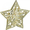 Floristik24 Išsklaidytos dekoravimo žvaigždės, šviesos grandinėlės tvirtinimas, kalėdinė, metalinė dekoracija auksinė Ø6cm 20 vnt.