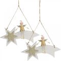 Floristik24 Angelas ant krentančios žvaigždės, kalėdinė dekoracija pakabinama, Advento balta, auksinė A13cm P21,5cm 2vnt.